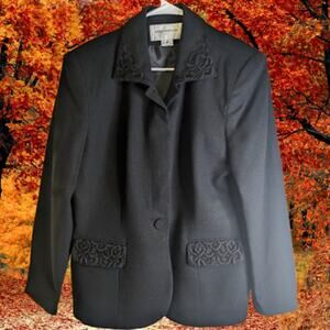 Jones New York 14 vintage lined button down front pockets black wool jacket